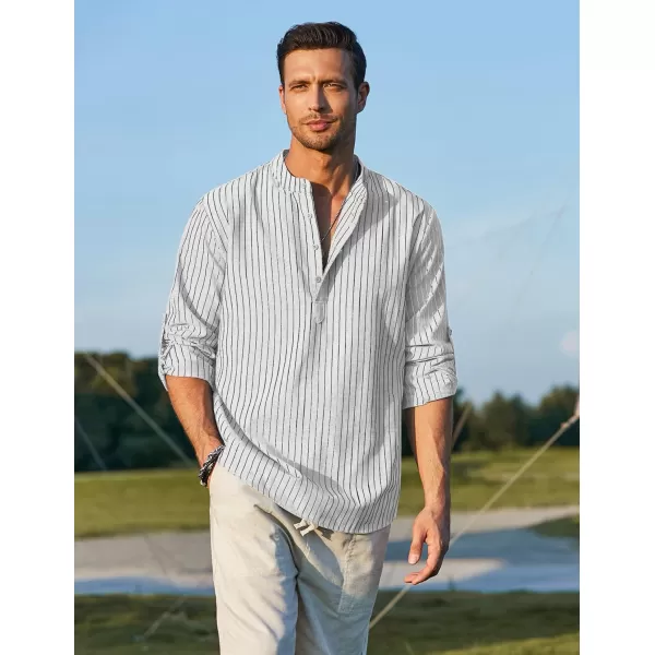 COOFANDY Men's Cotton Linen Henley Shirt Long Sleeve Hippie Casual Beach T Shirts