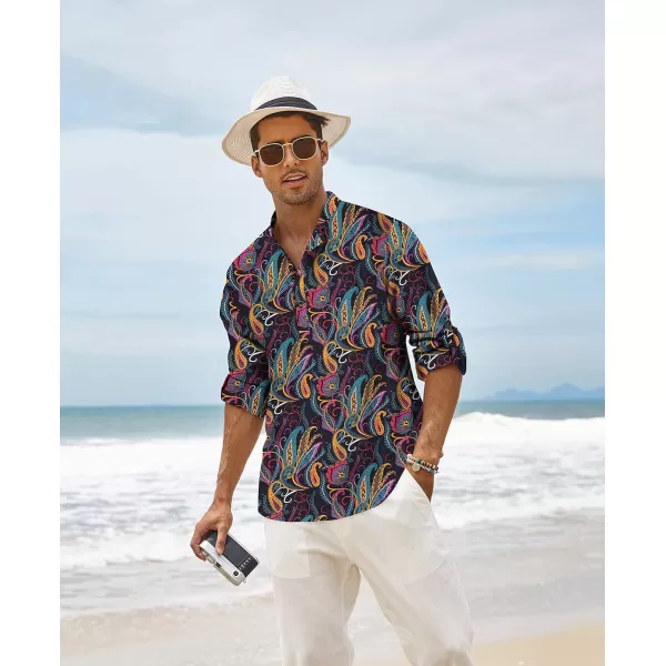 COOFANDY Men's Cotton Linen Henley Shirt Long Sleeve Hippie Casual Beach T Shirts