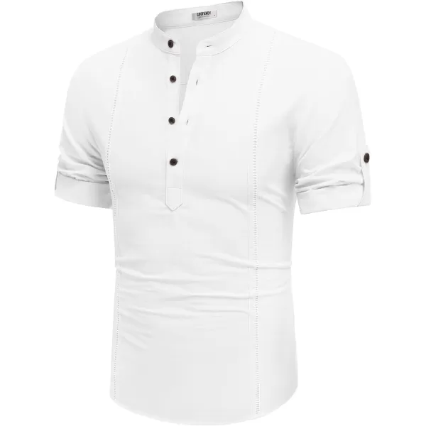 COOFANDY Men's Cotton Linen Henley Shirt Short Sleeve Hippie Casual Band Collar Summer Beach T-Shirts