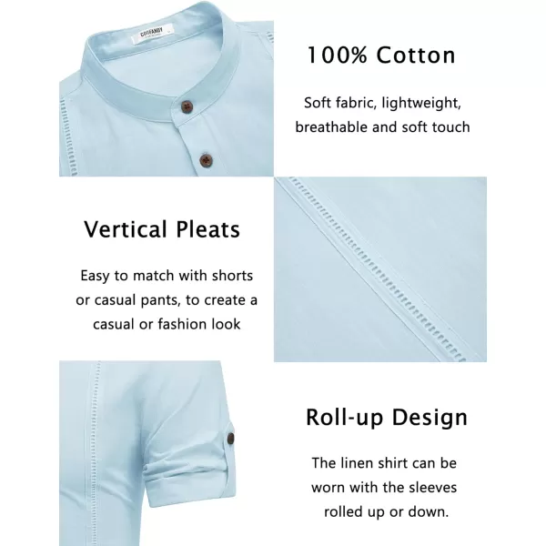 COOFANDY Men's Cotton Linen Henley Shirt Short Sleeve Hippie Casual Band Collar Summer Beach T-Shirts