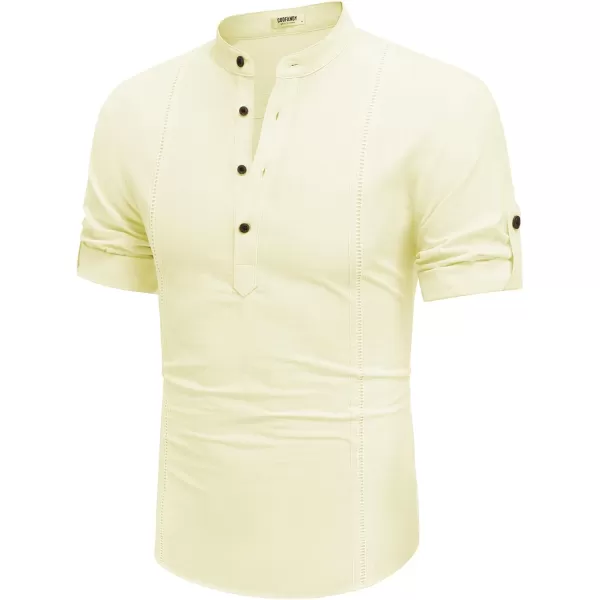 COOFANDY Men's Cotton Linen Henley Shirt Short Sleeve Hippie Casual Band Collar Summer Beach T-Shirts