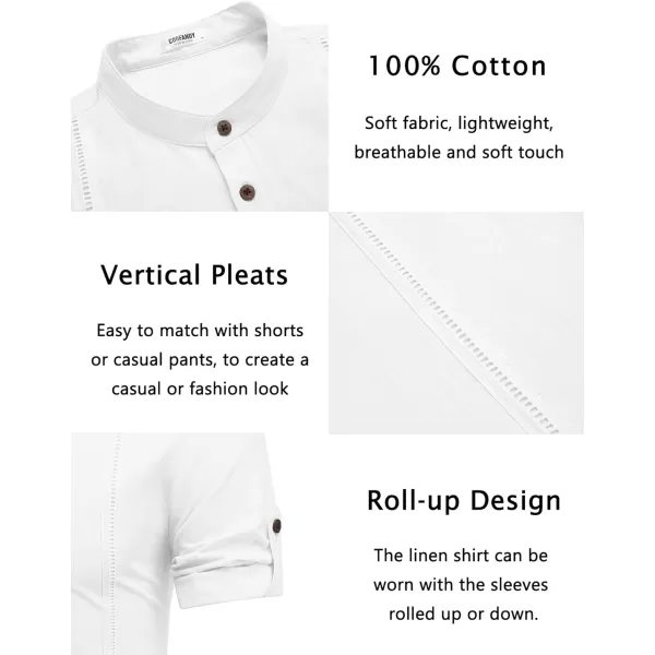 COOFANDY Men's Cotton Linen Henley Shirt Short Sleeve Hippie Casual Band Collar Summer Beach T-Shirts