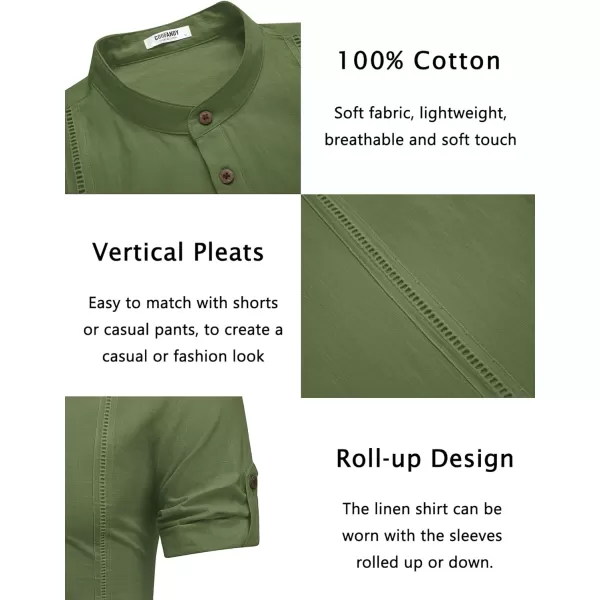 COOFANDY Men's Cotton Linen Henley Shirt Short Sleeve Hippie Casual Band Collar Summer Beach T-Shirts
