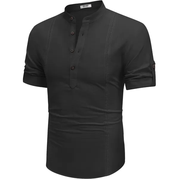 COOFANDY Men's Cotton Linen Henley Shirt Short Sleeve Hippie Casual Band Collar Summer Beach T-Shirts