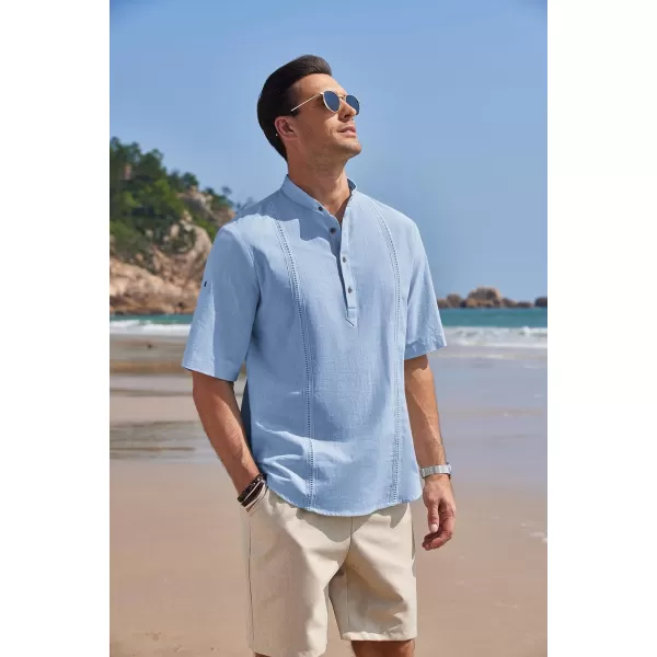 COOFANDY Men's Cotton Linen Henley Shirt Short Sleeve Hippie Casual Band Collar Summer Beach T-Shirts
