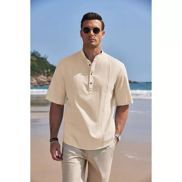 COOFANDY Men's Cotton Linen Henley Shirt Short Sleeve Hippie Casual Band Collar Summer Beach T-Shirts