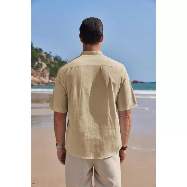 COOFANDY Men's Cotton Linen Henley Shirt Short Sleeve Hippie Casual Band Collar Summer Beach T-Shirts