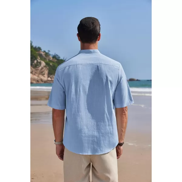 COOFANDY Men's Cotton Linen Henley Shirt Short Sleeve Hippie Casual Band Collar Summer Beach T-Shirts