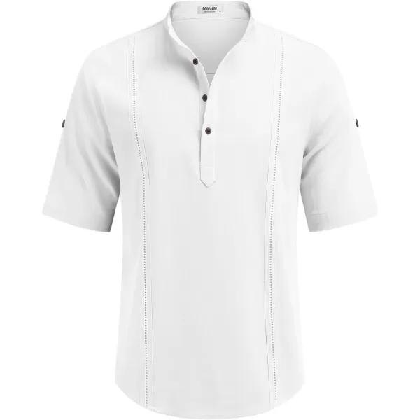 COOFANDY Men's Cotton Linen Henley Shirt Short Sleeve Hippie Casual Band Collar Summer Beach T-Shirts