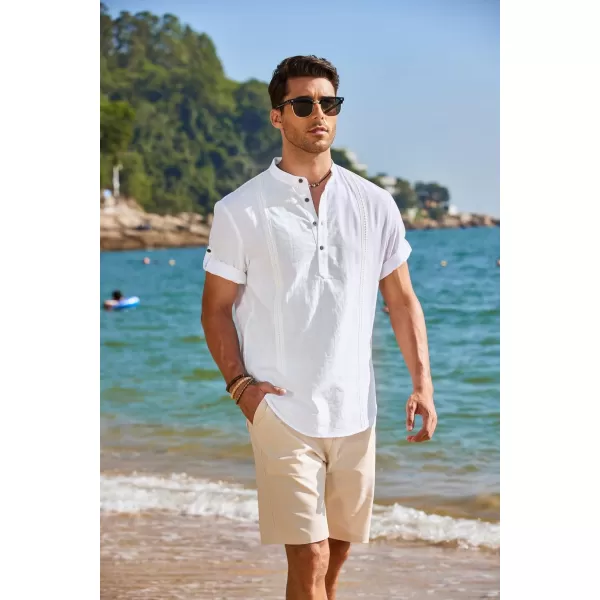 COOFANDY Men's Cotton Linen Henley Shirt Short Sleeve Hippie Casual Band Collar Summer Beach T-Shirts