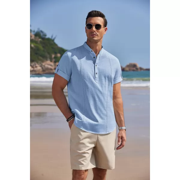 COOFANDY Men's Cotton Linen Henley Shirt Short Sleeve Hippie Casual Band Collar Summer Beach T-Shirts