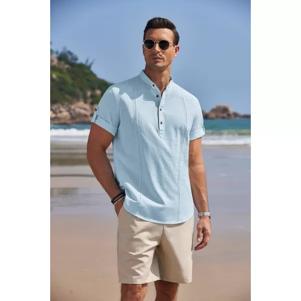 COOFANDY Men's Cotton Linen Henley Shirt Short Sleeve Hippie Casual Band Collar Summer Beach T-Shirts