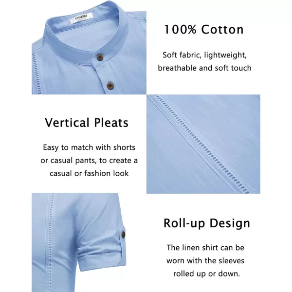 COOFANDY Men's Cotton Linen Henley Shirt Short Sleeve Hippie Casual Band Collar Summer Beach T-Shirts