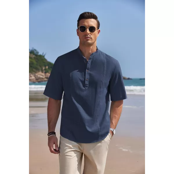 COOFANDY Men's Cotton Linen Henley Shirt Short Sleeve Hippie Casual Band Collar Summer Beach T-Shirts