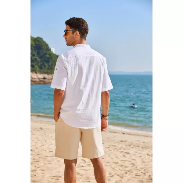 COOFANDY Men's Cotton Linen Henley Shirt Short Sleeve Hippie Casual Band Collar Summer Beach T-Shirts