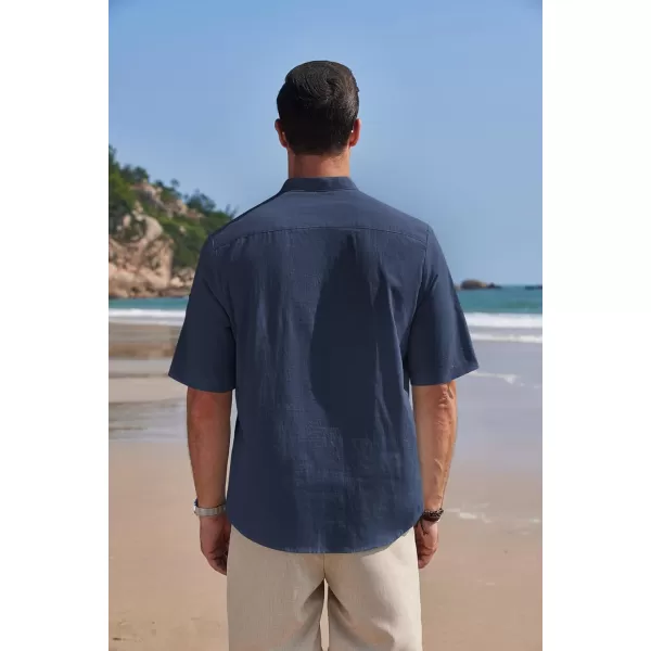 COOFANDY Men's Cotton Linen Henley Shirt Short Sleeve Hippie Casual Band Collar Summer Beach T-Shirts