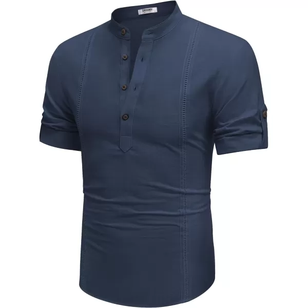 COOFANDY Men's Cotton Linen Henley Shirt Short Sleeve Hippie Casual Band Collar Summer Beach T-Shirts