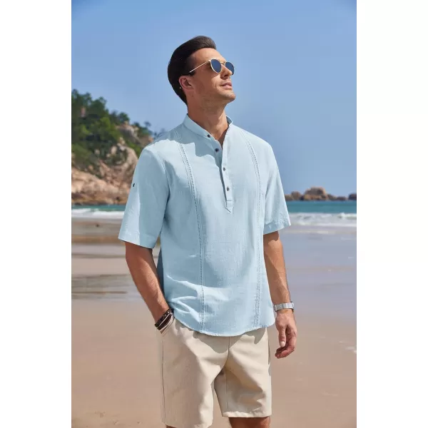 COOFANDY Men's Cotton Linen Henley Shirt Short Sleeve Hippie Casual Band Collar Summer Beach T-Shirts