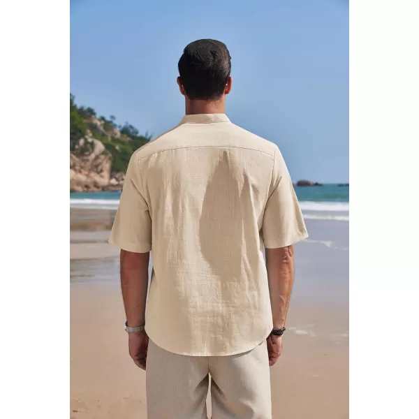 COOFANDY Men's Cotton Linen Henley Shirt Short Sleeve Hippie Casual Band Collar Summer Beach T-Shirts