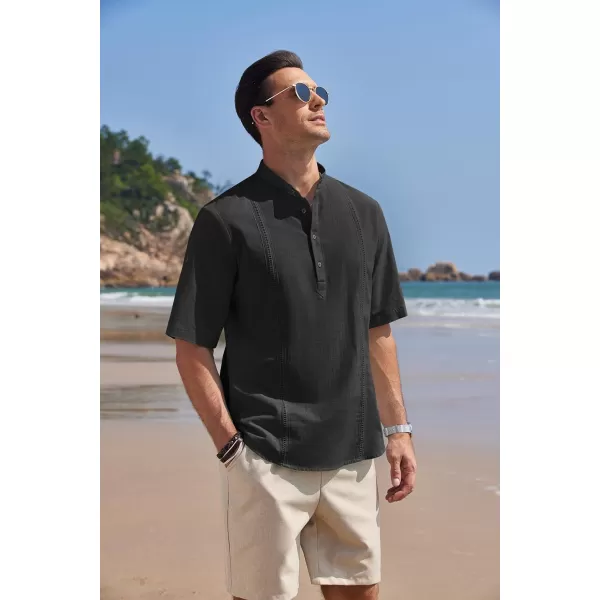 COOFANDY Men's Cotton Linen Henley Shirt Short Sleeve Hippie Casual Band Collar Summer Beach T-Shirts