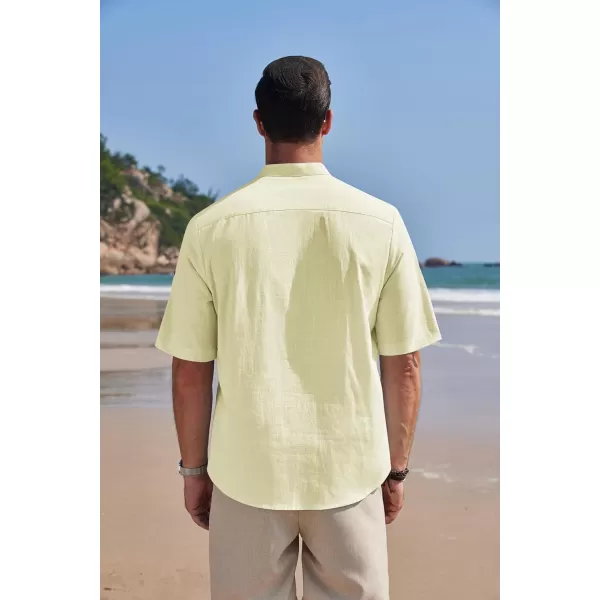 COOFANDY Men's Cotton Linen Henley Shirt Short Sleeve Hippie Casual Band Collar Summer Beach T-Shirts