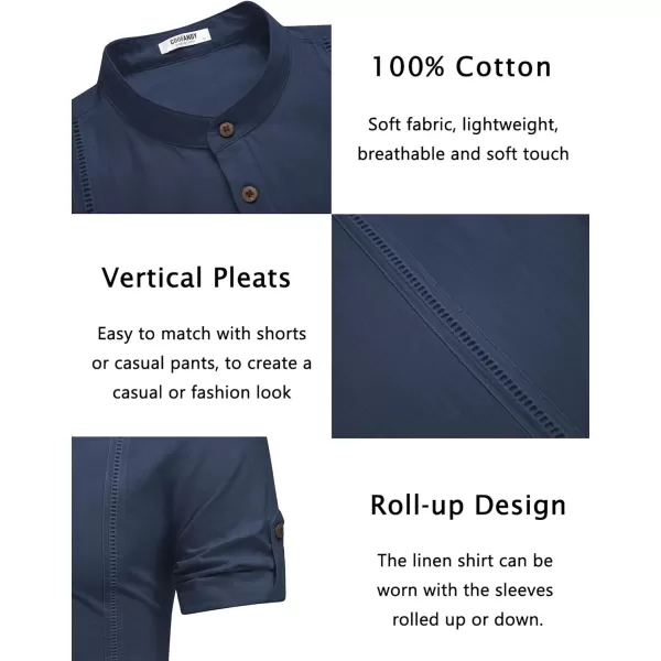 COOFANDY Men's Cotton Linen Henley Shirt Short Sleeve Hippie Casual Band Collar Summer Beach T-Shirts