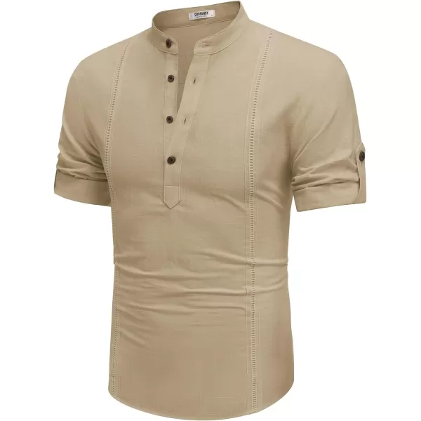 COOFANDY Men's Cotton Linen Henley Shirt Short Sleeve Hippie Casual Band Collar Summer Beach T-Shirts