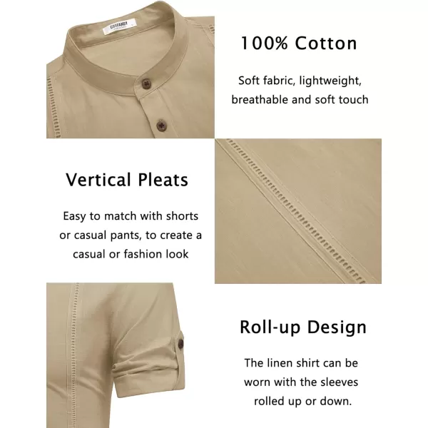 COOFANDY Men's Cotton Linen Henley Shirt Short Sleeve Hippie Casual Band Collar Summer Beach T-Shirts