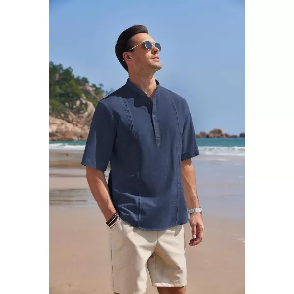 COOFANDY Men's Cotton Linen Henley Shirt Short Sleeve Hippie Casual Band Collar Summer Beach T-Shirts
