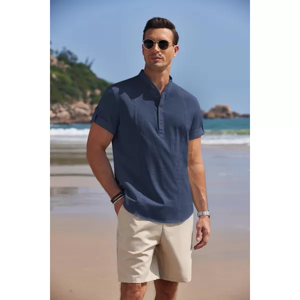 COOFANDY Men's Cotton Linen Henley Shirt Short Sleeve Hippie Casual Band Collar Summer Beach T-Shirts