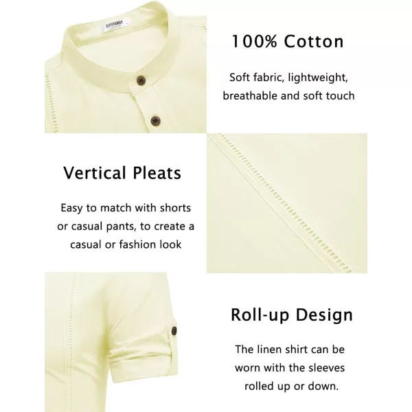 COOFANDY Men's Cotton Linen Henley Shirt Short Sleeve Hippie Casual Band Collar Summer Beach T-Shirts