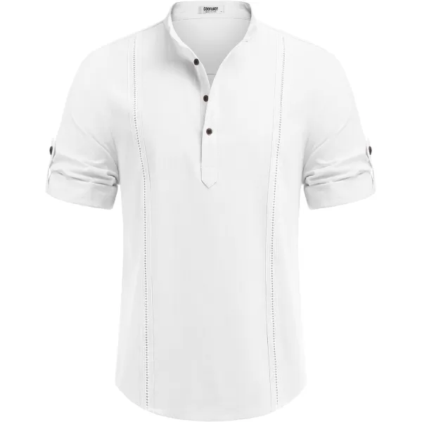 COOFANDY Men's Cotton Linen Henley Shirt Short Sleeve Hippie Casual Band Collar Summer Beach T-Shirts