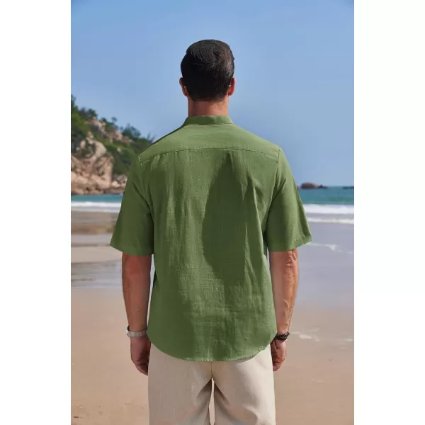 COOFANDY Men's Cotton Linen Henley Shirt Short Sleeve Hippie Casual Band Collar Summer Beach T-Shirts