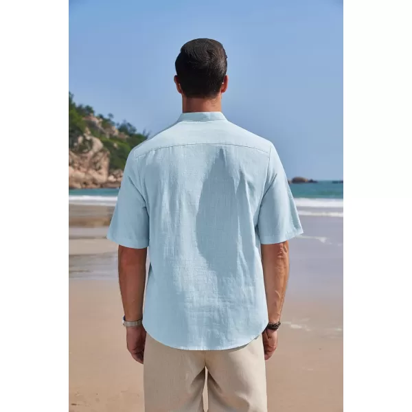 COOFANDY Men's Cotton Linen Henley Shirt Short Sleeve Hippie Casual Band Collar Summer Beach T-Shirts