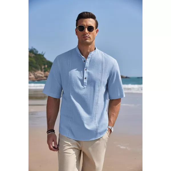 COOFANDY Men's Cotton Linen Henley Shirt Short Sleeve Hippie Casual Band Collar Summer Beach T-Shirts