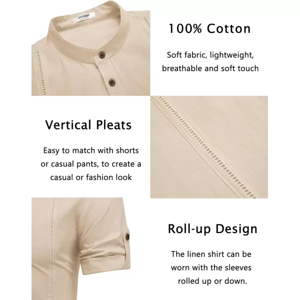 COOFANDY Men's Cotton Linen Henley Shirt Short Sleeve Hippie Casual Band Collar Summer Beach T-Shirts