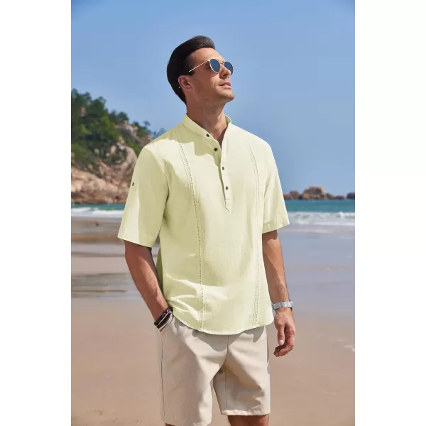 COOFANDY Men's Cotton Linen Henley Shirt Short Sleeve Hippie Casual Band Collar Summer Beach T-Shirts