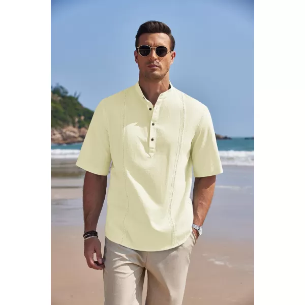 COOFANDY Men's Cotton Linen Henley Shirt Short Sleeve Hippie Casual Band Collar Summer Beach T-Shirts
