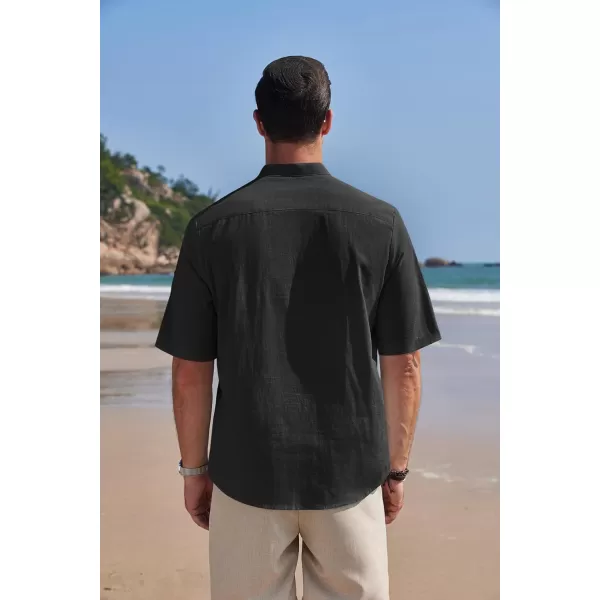COOFANDY Men's Cotton Linen Henley Shirt Short Sleeve Hippie Casual Band Collar Summer Beach T-Shirts