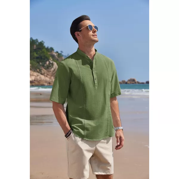 COOFANDY Men's Cotton Linen Henley Shirt Short Sleeve Hippie Casual Band Collar Summer Beach T-Shirts