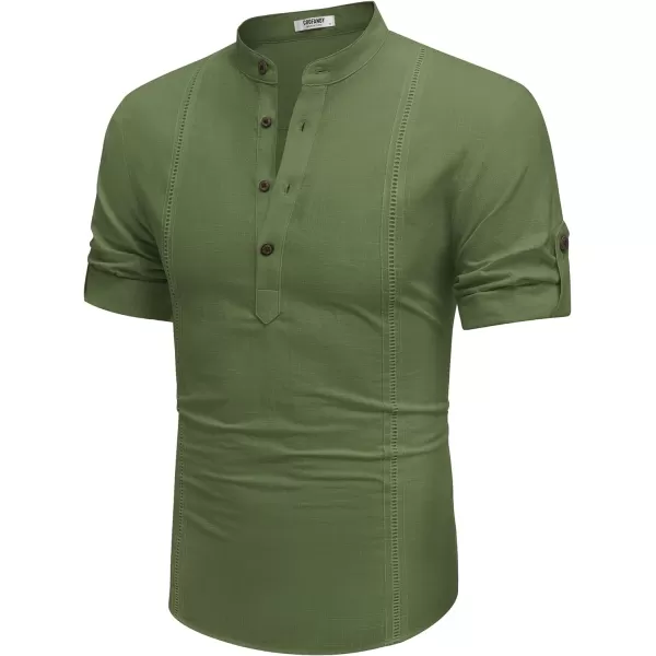 COOFANDY Men's Cotton Linen Henley Shirt Short Sleeve Hippie Casual Band Collar Summer Beach T-Shirts