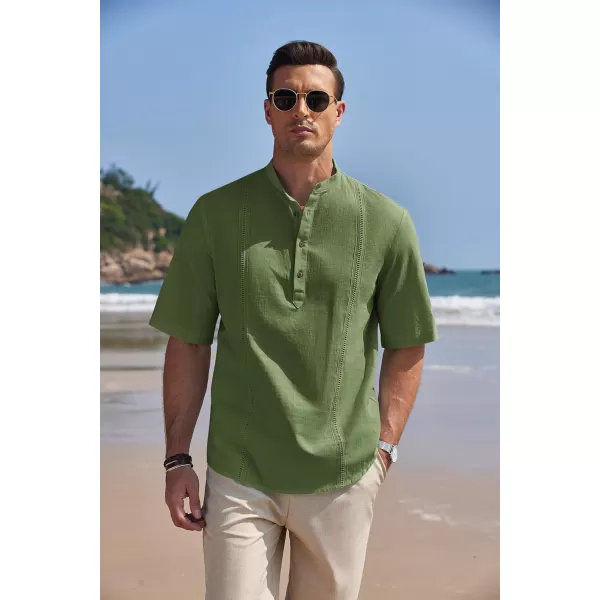 COOFANDY Men's Cotton Linen Henley Shirt Short Sleeve Hippie Casual Band Collar Summer Beach T-Shirts
