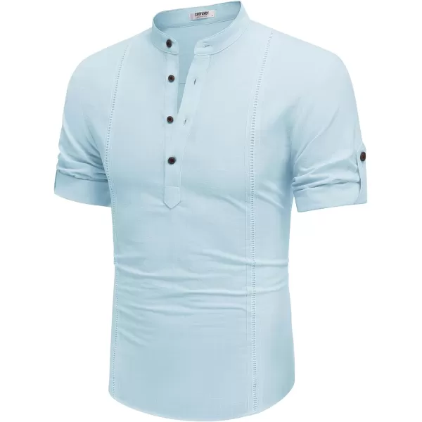 COOFANDY Men's Cotton Linen Henley Shirt Short Sleeve Hippie Casual Band Collar Summer Beach T-Shirts