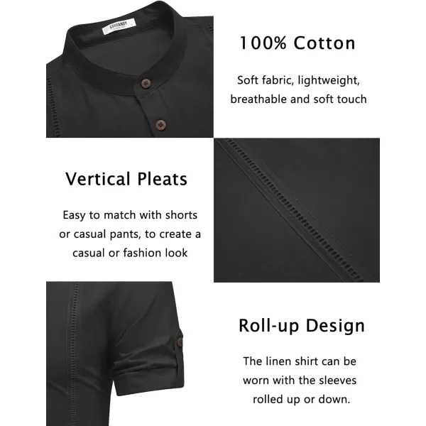 COOFANDY Men's Cotton Linen Henley Shirt Short Sleeve Hippie Casual Band Collar Summer Beach T-Shirts