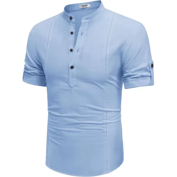COOFANDY Men's Cotton Linen Henley Shirt Short Sleeve Hippie Casual Band Collar Summer Beach T-Shirts