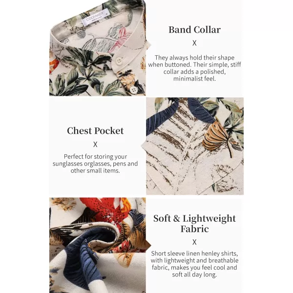 COOFANDY Men's Cotton Linen Henley Shirt Short Sleeve Hippie Casual Beach T-Shirts with Pocket