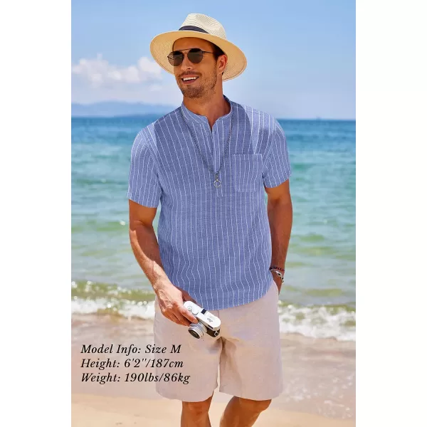 COOFANDY Men's Cotton Linen Henley Shirt Short Sleeve Hippie Casual Beach T-Shirts with Pocket