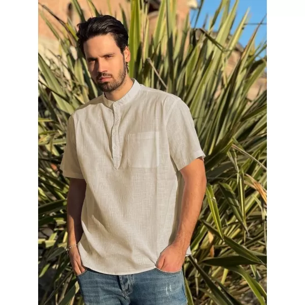 COOFANDY Men's Cotton Linen Henley Shirt Short Sleeve Hippie Casual Beach T-Shirts with Pocket