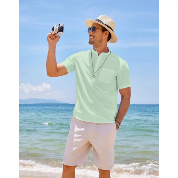 COOFANDY Men's Cotton Linen Henley Shirt Short Sleeve Hippie Casual Beach T-Shirts with Pocket