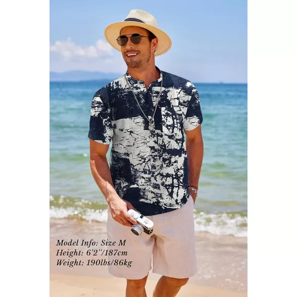 COOFANDY Men's Cotton Linen Henley Shirt Short Sleeve Hippie Casual Beach T-Shirts with Pocket